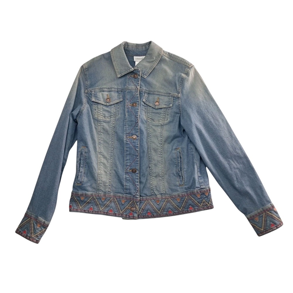 Coldwater Creek Denim Jean Jacket Women's Small Blue Button Up‎ Embroidered Boho